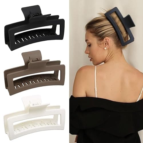 3Pcs Jumbo Hair Claw Clips for Thick Hair, 5 Inches Extra Large Non-Slip Hair Claws Rectangle Hair Clips for Buns Ponytails Strong Hold Hair Accessories for Women Girls thumbnail 2