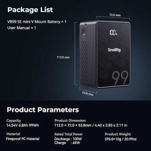 SMALLRIG V Mount Battery, 99Wh / 6800mAh 6-Port Portable Charger with 65W Output, 2.5H Full Charge, PD 3.0 Fast Charging, for Filmmakers, Cameras, Camcorders, Phones, Monitors, Video Lights thumbnail 9