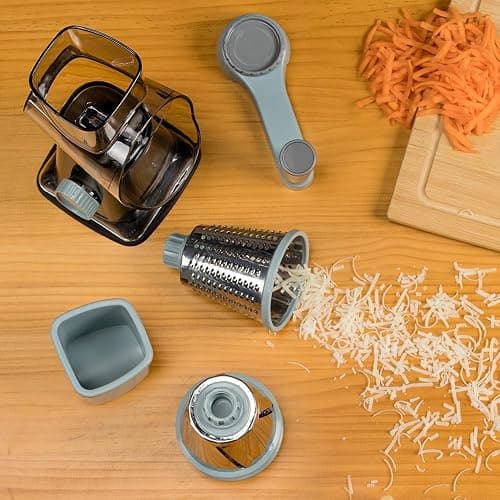 KEOUKE Rotary Cheese Grater Hand Crank Transparent - Shredder Slicer Grinder 3 Stainless Steel Blades, Stable Suction, Labor-Saving Handle, Safe Kitchen Tool for Cheese, Vegetable, Nuts, Chocolate thumbnail 2