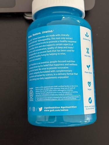 Goli Ashwagandha & Vitamin D Gummy - 60 Count - Mixed Berry, KSM-66, Vegan, Plant Based, Non-GMO, Gluten-Free & Gelatin Free Relax. Restore. Unwind, Pack of 1 thumbnail 4