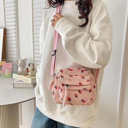 Cute Strawberry Purse for Women Strawberry Bag Corduroy Tote Bag for Women Messenger Bag Cute Crossbody Bags Handbags thumbnail 2