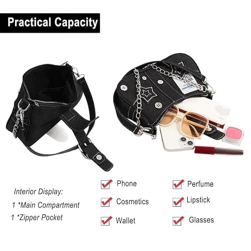 Ecohaso Grunge Shoulder Bag Fairy Grunge Hobo Bag Denim Chain Y2K Purses Crossbody Bag for Women thumbnail 5