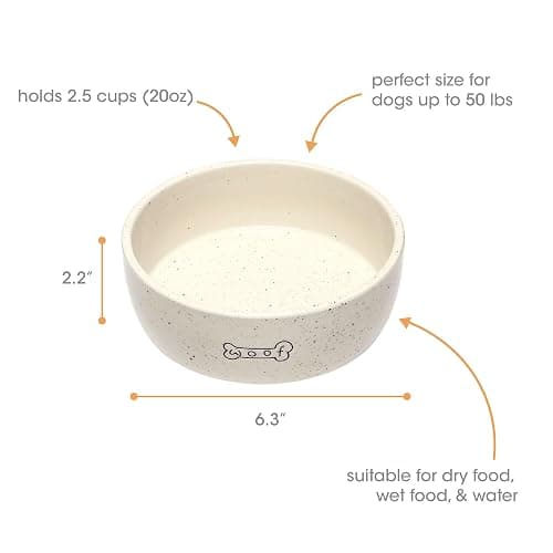 Pearhead Ceramic Dog Bowl – “Woof” Speckled Pet Food & Water Dish, Durable Stoneware, Non-Slip Heavy Base, 20 oz, Medium thumbnail 4