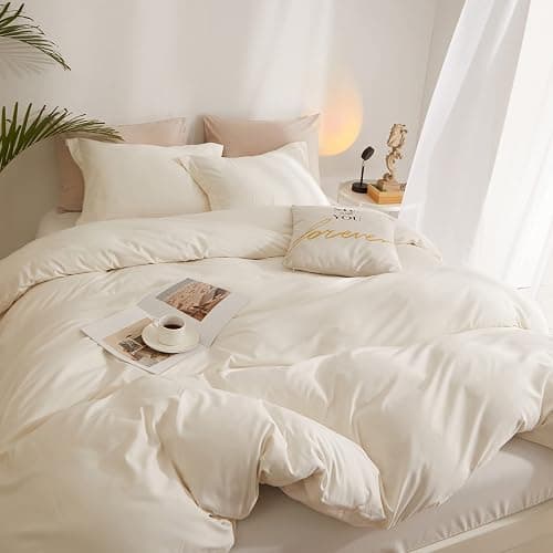 AMWAN Cream White Duvet Cover Full Size Soft Washed Microfiber Ivory Duvet Cover with Zipper Closure Boho 3 Pieces Bedding Set Off White Comforter Cover 1 Cream Duvet Cover 80”x90” with 2 Pillowcases - Full (80"x90") - Cream White thumbnail 3