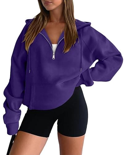 onlypuff Women Half Zipper Pullover Sweatshirt Long Sleeve Hoodies Kangaroo Pocket Fleece Basic Sweater thumbnail 2