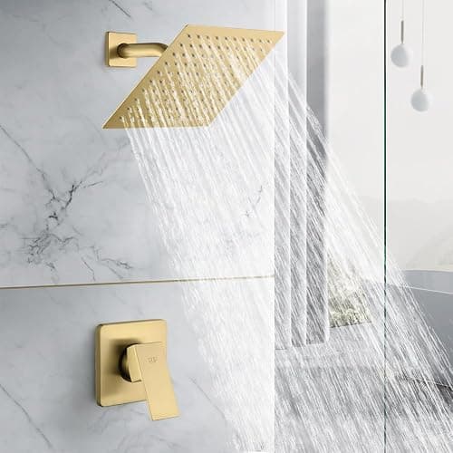 POP SANITARYWARE Shower Faucet Set Brushed Gold Bathroom Rainfall 8 Inch Shower Head System, Single Handle Shower Trim Kit with Rough-in Valve thumbnail 2