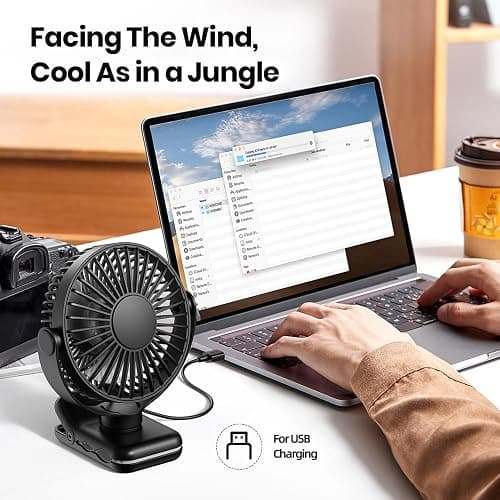 USB Clip on Fan, 720° Rotation Portable Desk Fan, Quiet Brushless Motor, Strong Grip Ideal for Office Home Dorm thumbnail 7