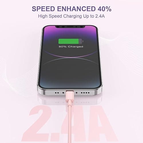 2pack 10ft iPhone Charger, [Apple MFi Certified] Long iPhone Charger Cord 10 ft, Apple Lightning to USB Cable, 10 Foot Fast Charging Cords for iPhone Charger 14/13/12/11/13 Pro/13 Max/X/XS/XR/XS,Pink thumbnail 3