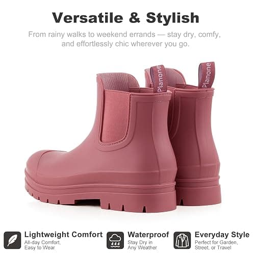 Planone Wide Width Short Rain Boots Women Fashion Waterproof Chelsea Boots for Women Matte Outdoor Garden Shoes Ankle Muck Boots for Ladies Non Slip Work Shoes Rubber Boots with Premium Comfort Insole thumbnail 7