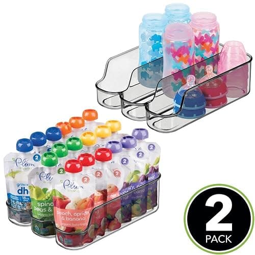 mDesign Small Plastic Kitchen Storage Divided Bin for Child/Kids Supplies - 3 Compartments to Organize Baby Food Jars, Pouches, Bottles, Sippy Cups, Cans, Pacifiers, Shampoo - 2 Pack - Smoke Gray thumbnail 4