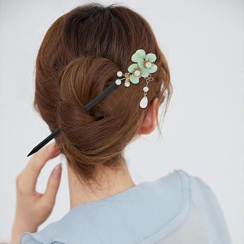 4 Pcs Japanese Chinese Hair Stick Retro Wooden Hairpin Flower Hair Chopsticks Vintage Hanfu Pins Headdress Classic Hair Fork for Long Hair Women thumbnail 6