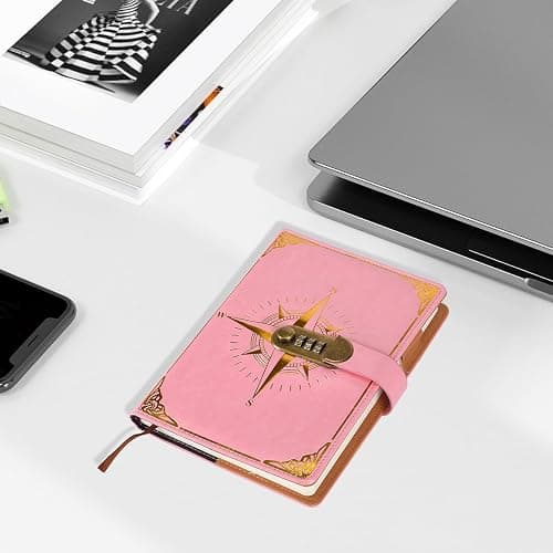 ARRLSDB A5 PU Leather Diary with Lock, Journal with Combination Lock Password Journal Locking Journal Diary (Pink) thumbnail 2