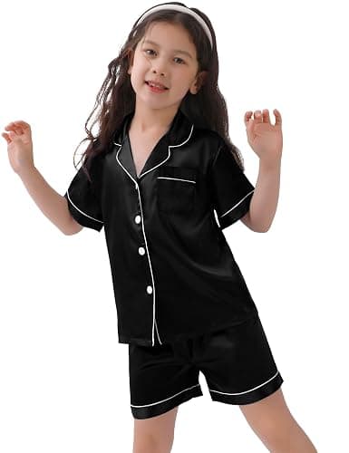 SWOMOG Kids Silk Pyjamas Girls Boys Short Sleeve Satin PJs Sets Button-Down Silky Nightwear Children Sleepwear Teens Age 4-16 thumbnail 2