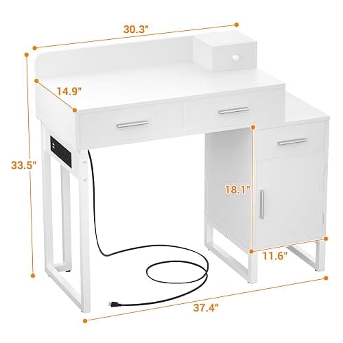 Vanity Desk with 4 Storage Drawers - Modern Makeup Vanity Table with Charging Station, White Vanity Desk with Reversible Cabinet Dressing Table Set with Divided Organizers for Women Girls, White thumbnail 3
