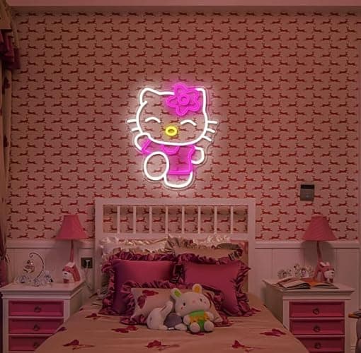 For Kitty LED Neon Cat Wall Light Sign, Pink and White, Dimmable, 14.7x12.5 Inch, USB Powered, Room Decor for Girls Bedroom, Christmas Birthday Gift thumbnail 6