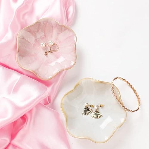 Binoster Ceramic jewelry dish, jewelry tray key tray,small ring dish holder Jewelry Plate trinket tray catchall tray nightstand decor for table room decor SM (4.3 inches, White + Pink) thumbnail 4