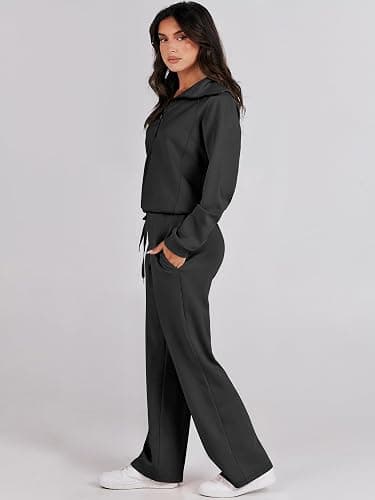 ANRABESS Women 2 Piece Outfits 2025 Fall Fashion Airport Wide Leg Pants Lounge Set Leisure Travel Vacation Clothes Sweatsuits thumbnail 3