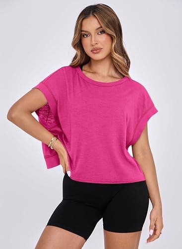 MIHOLL Women Workout Tops Oversized Cotton Crop Top Open Back Athletic Gym Shirts Backless Yoga Running thumbnail 8