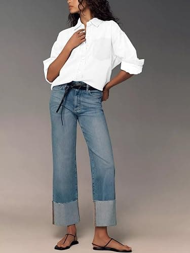 KUNMI Jeans for Women Wide Leg Baggy High Waist Boyfriends Straight Leg Stretchy Denim Pants Trendy Fall 2025 thumbnail 3