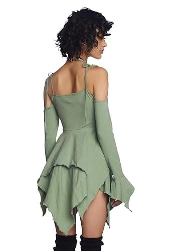 Dolls Kill F is for Fairies Dress by Current Mood | Fairycore Mini Dress with Off-Shoulder Sleeves, Tie Straps, and Ruched Bust thumbnail 5