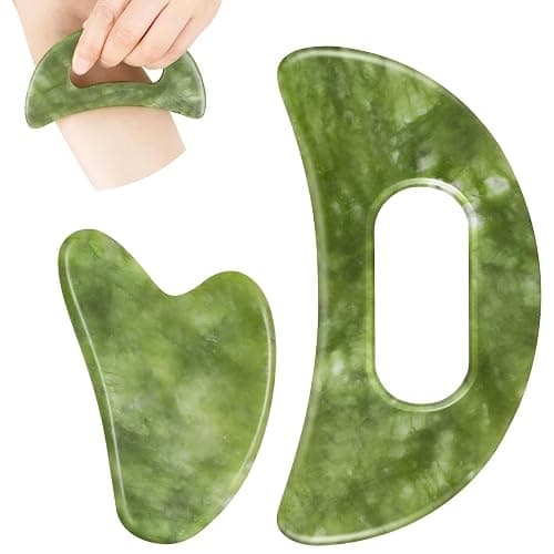 airogym Jade Stone Gua Sha Massage Tool Set Body GuaSha Tool with Handle Muscle Scraping Massage Tools Facial Anti Cellulite Spa Acupuncture Tools for Back Neck Face Leg Massage, Lymphatic Drainage - Image 1