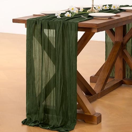 Cheesecloth Table Runner Fall Boho Wedding Birthday Party Home Decor | Olive Green 2pcs Rustic Gauze 10FT Cheese Cloth Sheer Farmhouse Dining Runner for Baby Shower Bridal Holiday Decorations thumbnail 5