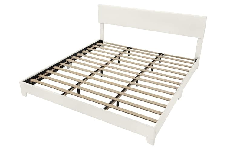Allewie King Size Bed Frame with Adjustable Headboard, Faux Leather Platform Bed with Wood Slats, Heavy Duty Mattress Foundation, No Box Spring Needed, Noise-Free, Easy Assembly, White thumbnail 8