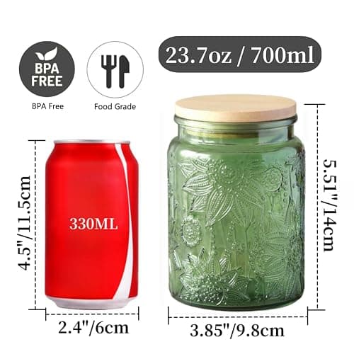 Green Glass Canister, Candy Jar with Lid, 23.7 FL OZ Vintage Colored Mason Jars for Kitchen Decorative Jar for Coffee Tea Candy Cookies, Cute Jars (Green, 1 Pack) thumbnail 3