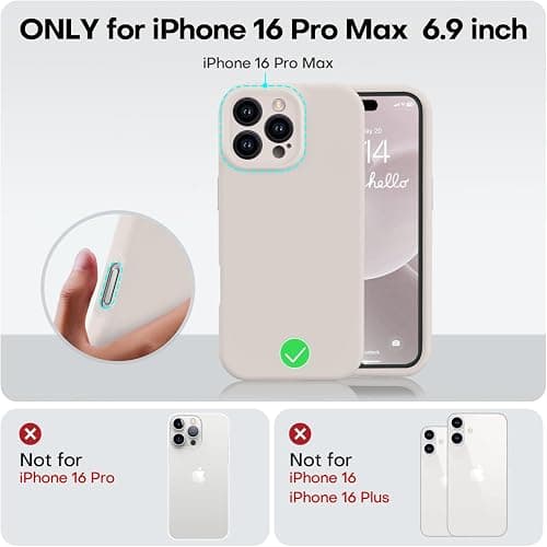Vooii Compatible with iPhone 16 Pro Max Case, Liquid Silicone Upgrade [Camera Protection] [Soft Anti-Scratch Microfiber Lining] Shockproof Phone Case for iPhone 16 Pro Max 6.9 inch - Stone thumbnail 5