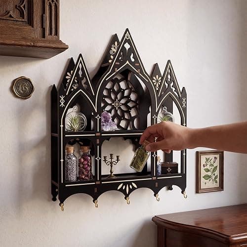Gothic Decor, Trinket Shelf, Witchy Goth Wall Decor, Crystal Shelf Display | Gothic Room Decor, Wall Shelf for Bedroom, Gothic Shelves, Witchy Home Decor, Vintage Shelf, Whimsy Goth Decor, Goth Gifts thumbnail 6