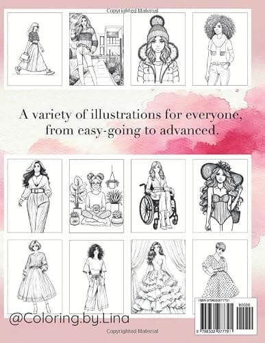 Fashion Coloring Book for Teens and Adults: From Easy to Advanced Illustrations, 50+ Modern and Vintage Stylish Designs for Girls, Including Dresses, Perfect for Relaxation and Anxiety Relief. thumbnail 2