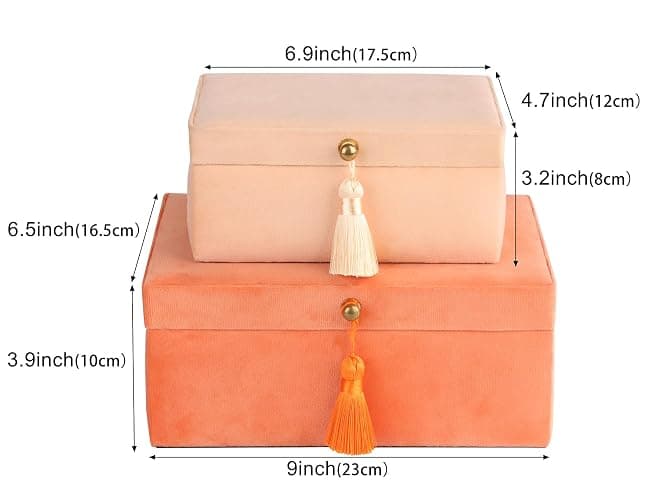 HofferRuffer Velvet Jewelry Boxes Decorative Boxes, Storage Accessory Organizer Boxes with Elegant Handle Decor, Classic Velvet Set of 2 Pieces (Orange) thumbnail 3