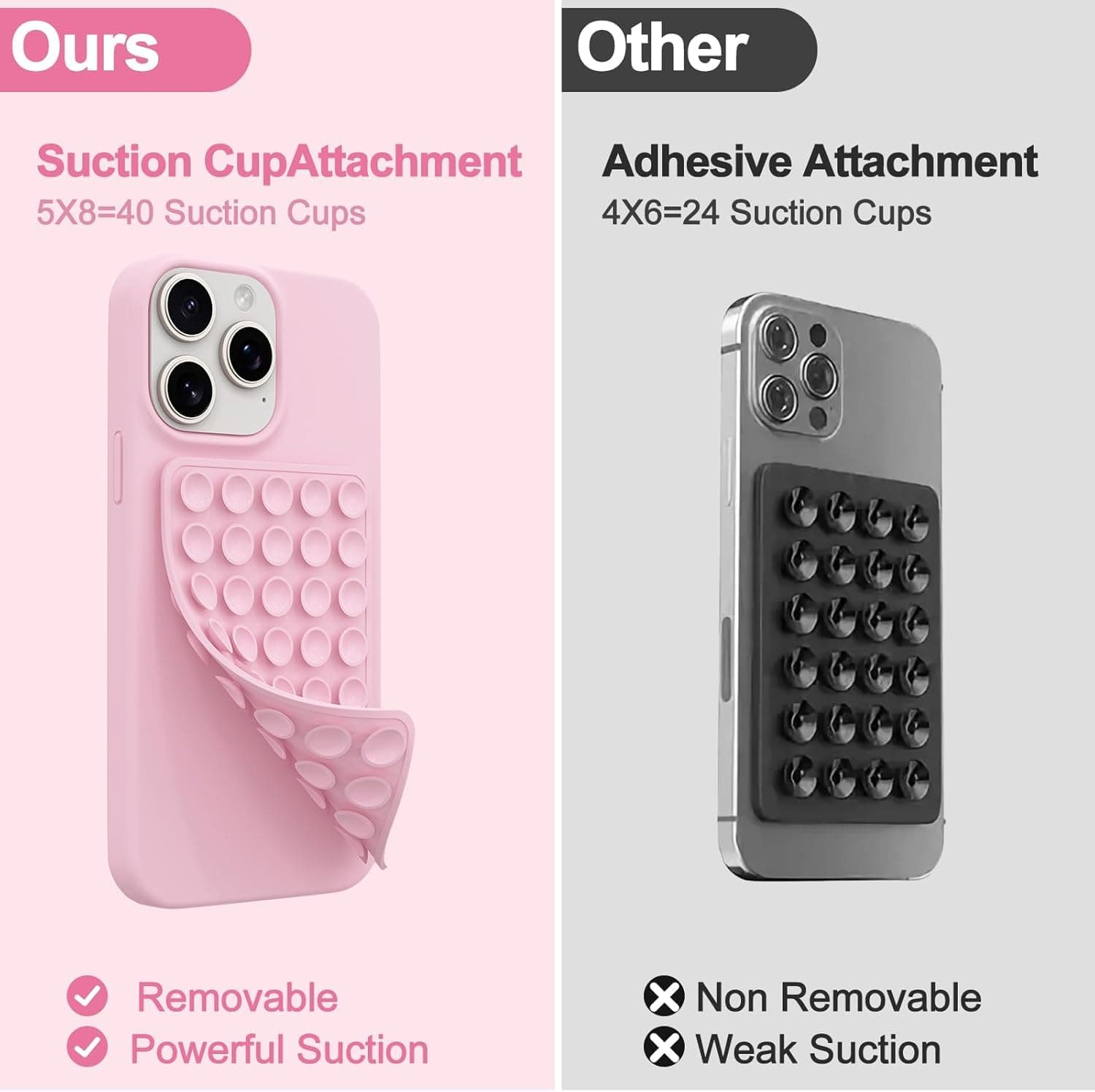 Silicone Octo Cup Buddy Sticky Grip Holder for Cellphone, Silicone Suction Phone Case Mount Double Sided, Hands-Free Phone Accessories Strong Grip Holder for Selfie and Video (Light Pink-2 Pack thumbnail 3