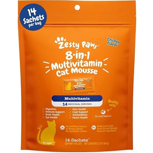 Zesty Paws 8-in-1 Multivitamin Cat Vitamins & Supplements Mousse - Cat Vitamins for Indoor Cats - Healthy Treat Squeeze Up for Gut, Immune, Heart, Skin & Coat Support - Chicken 14ct - Image 1