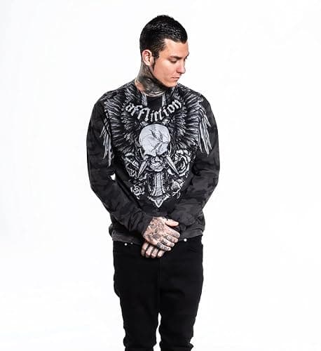 Affliction Men's Long Sleeve T-Shirt, Skull Wing Design, Graphic Print thumbnail 4