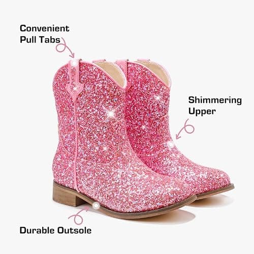 Motasha Toddler Girls Cowgirl Boots Glitter Toddler Cowboy Boot Ankle Girls Boots Little Kids Horse Riding Shoes Party Birthday thumbnail 7