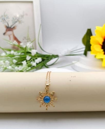 kepvrio Sun Necklace for Women,Birthstone Necklace Sunstone Gemstone Healing Pendant Necklace Sunflower Opal Pendant Necklace Trendy Costume Jewelry thumbnail 4