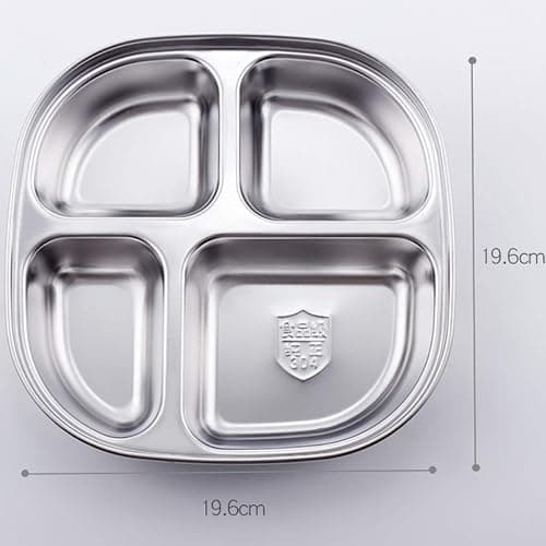 AIYoo Set of 2 Stainless Steel Dinner Plates 4 Sections Divided Platter Dinner Tray - Lightweight Metal Plate for Adults and Campers, Portion Control Bariatric Weight Loss and Diabetic Diet Plates thumbnail 3