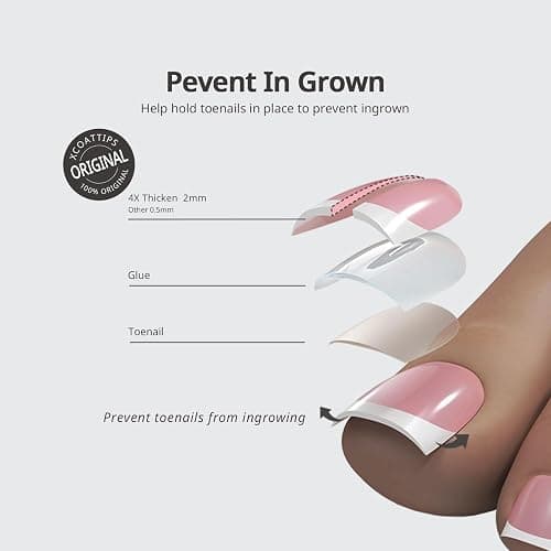 BTArtboxnails XCOATTIPS Toe Nail Tips - Lamp-Curable Real Square Pink Press On Toenails for Women, 150 Soak Off French Tip Toe Nail Extensions in 15 Sizes, Builder Gel & Top Coat Required thumbnail 6