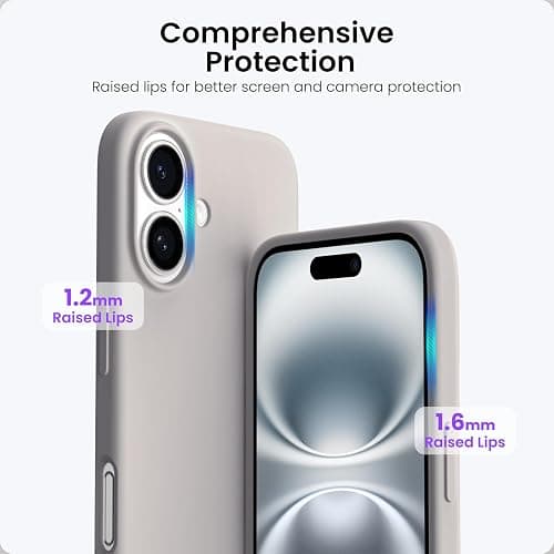 ORNARTO Cover per iPhone 16 6,1 Pollici, Custodia in Silicone Liquido per iPhone 16, Cover Morbida e Resistente con Fodera in Microfibra, Protezione Completa-Grigio Pietra thumbnail 4