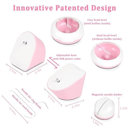 Clay Bead Spinner and Seed Bead Spinner, 2-in-1 Electric Bead Spinner for Jewelry Making, Bracelet Spinner and Necklace Making Machine with Bead Needles and Thread (Pink) thumbnail 7