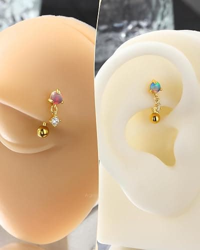 Agrewd Vintage Rook Earrings Dangle 16G Pink Opal Eyebrow Rook Rings Stainless Steel Rook Eyeborw Piercing Jewelry thumbnail 3