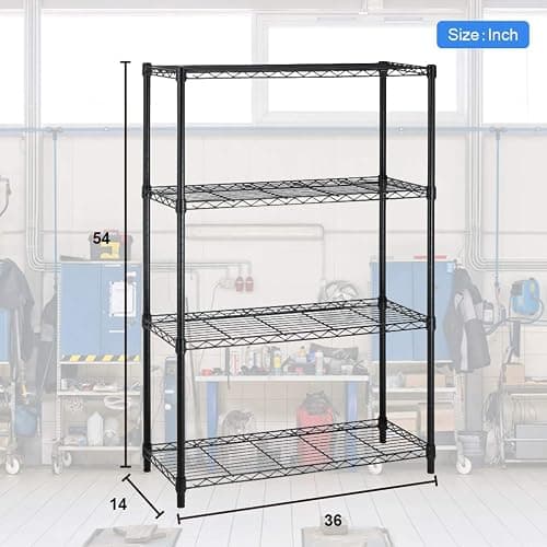 4 Tier Shelving Unit NSF Wire Shelf Metal Large Storage Shelves Heavy Duty Height Adjustable Commercial Grade Steel Utility Layer Shelf Rack Organizer 1000 LBS Capacity -14x36x54,Black thumbnail 3