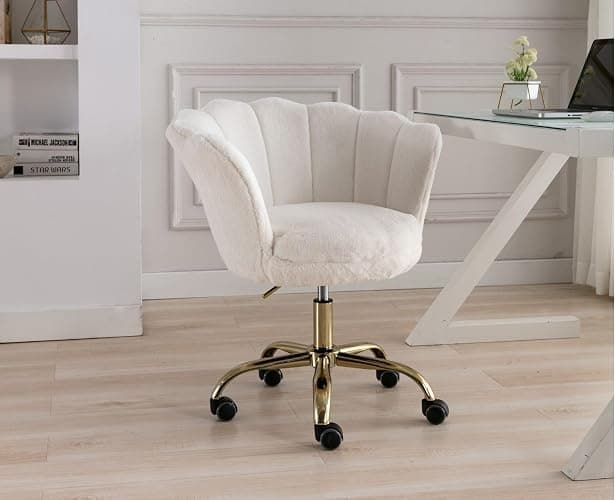 Ya-Home Faux Fur Home Office Chair Swivel Desk Chair with Adjustable Height for Home Office/Bedroom, White thumbnail 5