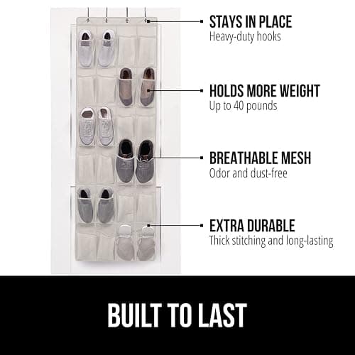GORILLA GRIP Over the Door Shoe Organizer, 24 Large Breathable Mesh Pockets, Space Saving Hanging Storage Holder, Closet Rack Hanger Holds Up to 40 lbs, Hangs on Closets for Shoes, Accessories, Linen thumbnail 3