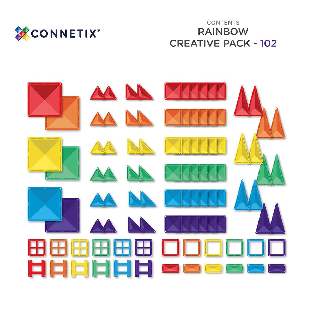 CONNETIX Magnetic Tiles Rainbow Creative Pack, 102 Pieces thumbnail 6