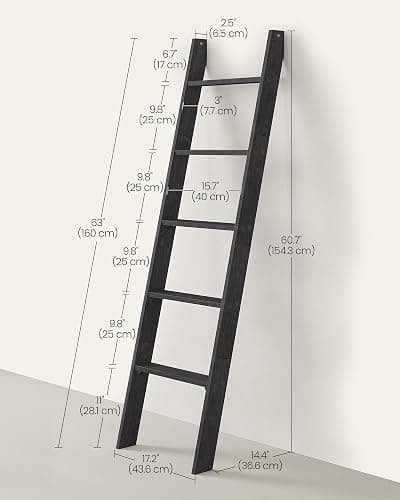 VASAGLE Blanket Ladder Decorative Farmhouse for The Living Room, 5-Tier Ladder Shelf, Ladder Rack for Storage and Decor, Ebony Black ULLS018B56 thumbnail 3