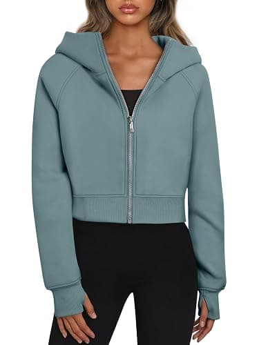Trendy Queen Womens Zip Up Hoodies Jackets Cropped Sweatshirts Fleece Fall Outfits Casual Comfy Y2k Tops Winter Clothes 2025 - Image 1