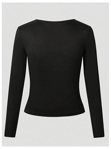 Verdusa Girls Long Sleeve Shirts Lace Bow Ribbed T Shirts Casual Tops Cute Clothes for Girls 10-12 thumbnail 2
