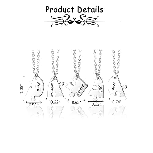 PESOENTH BFF Best Friend Necklace For 2 3 4 5,Friendship Jewelry For Women Gift,Matching Heart Best Friends Forever Pendant Necklaces Set Birthday for Friendship BBF - 5pcs Best friends forever and ever Neclace thumbnail 6
